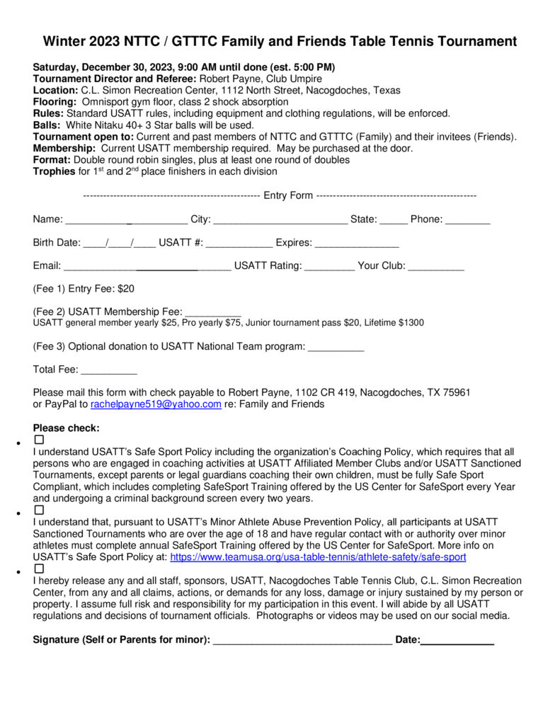2023 family and friends entry form